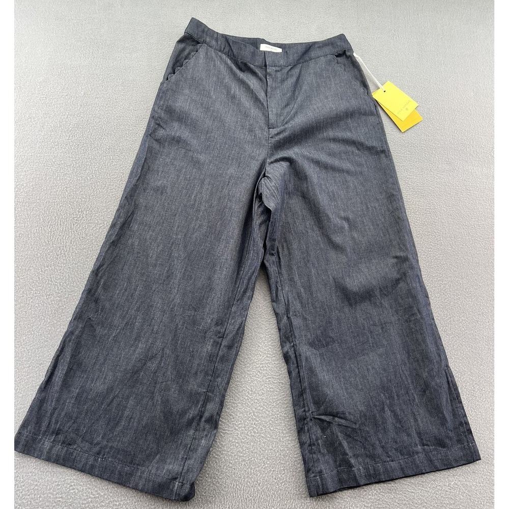 Kika Vargas Target Pants Womens 10 Indigo Blue Wide Leg Scallop Pocket Cotton